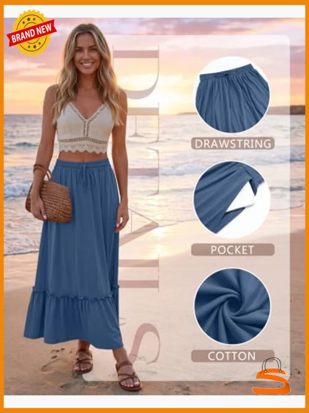 3 Pack Boho Maxi Skirts for Women Flowy Tiered Ruffle High Waist Drawstring